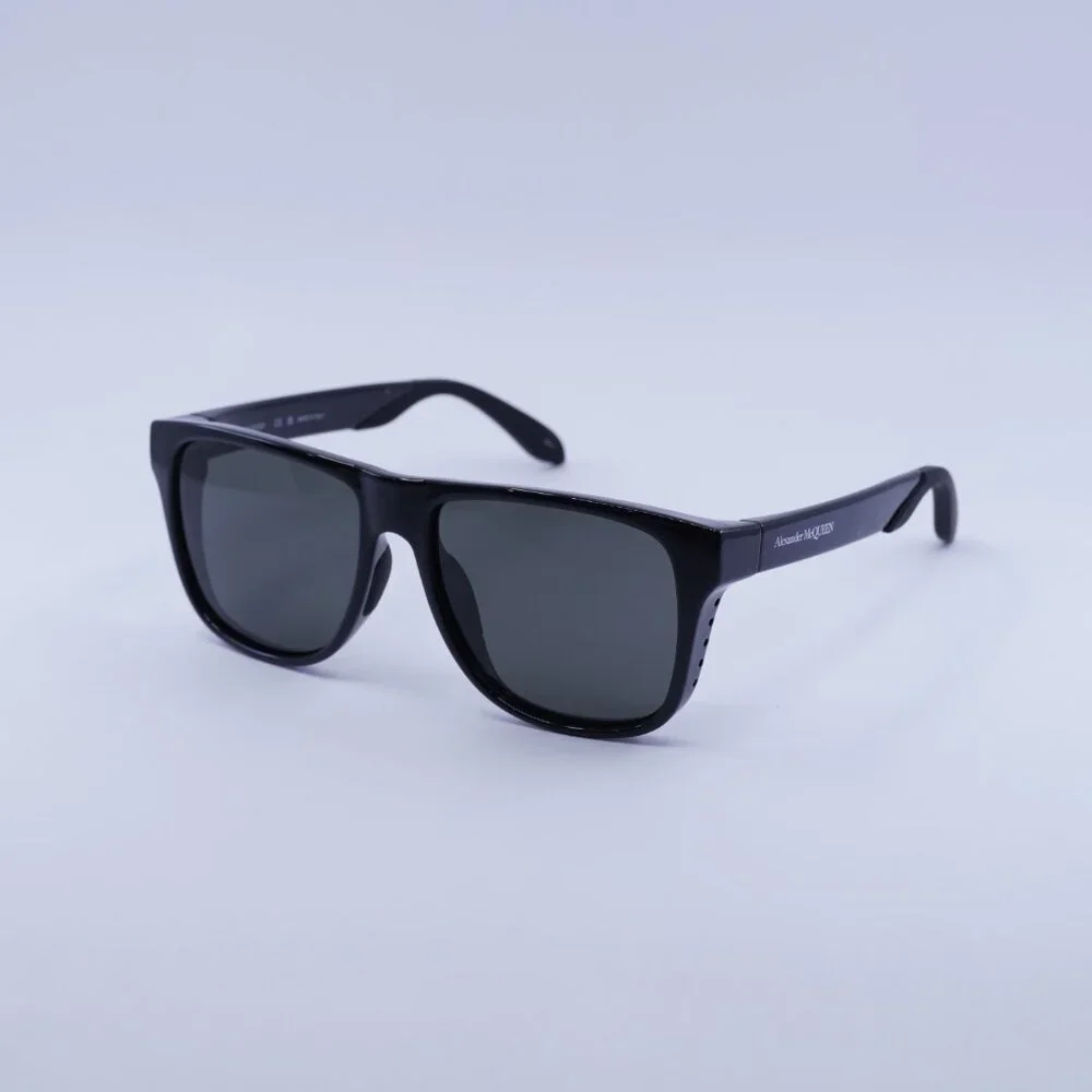 Alexander McQueen AM0292SA 001 Sunglasses Black Square Frame, Grey Lenses